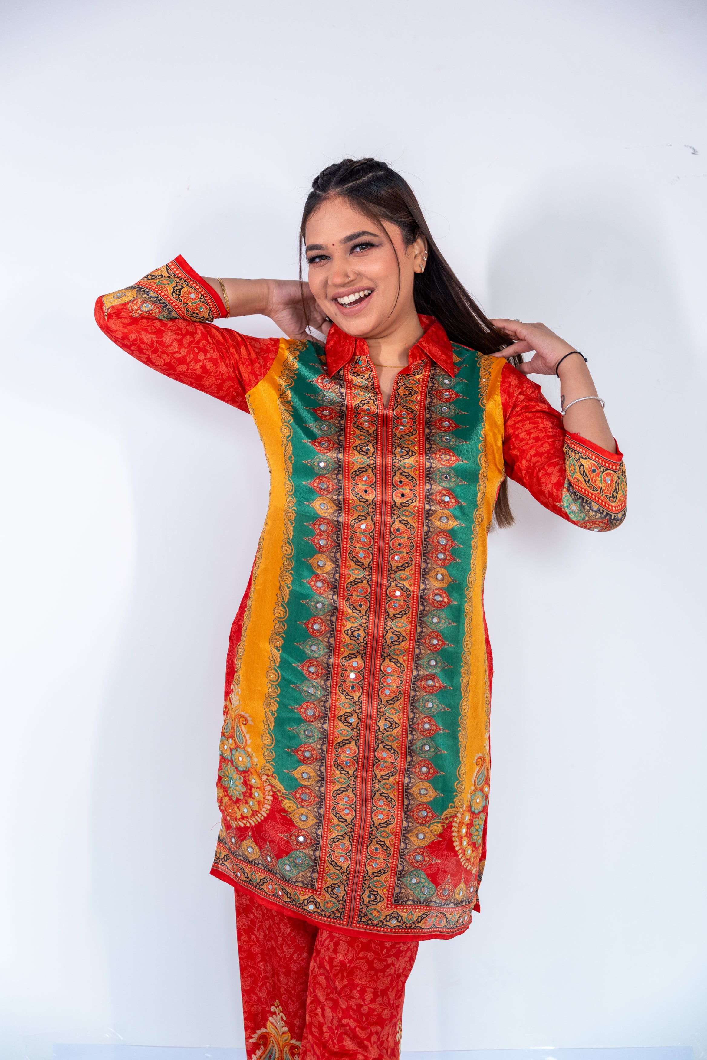 Premium Chinon Fabroc with Elegant Embroidery Work Co-ord Set